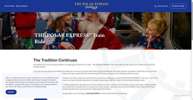 Security scan screenshot of https://www.stlpolarexpressride.com/the-polar-express-train-ride-
