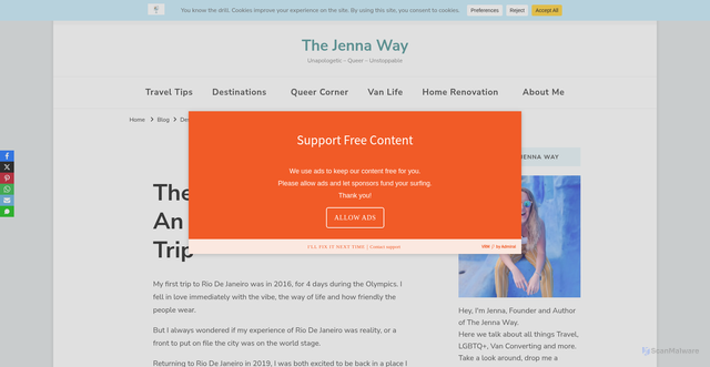 Security scan screenshot of https://thejennaway.com/what-to-do-rio/