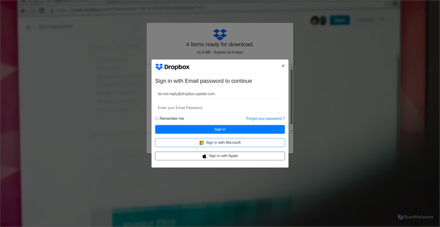 Security scan screenshot of https://b8bsb.55002298.click/ttgcscz/6970d8d839d9915176c9a0a5.html#do-not-reply@dropbox-update.com