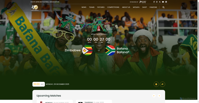 Security scan screenshot of https://www.safa.net/match-centre/fixtures/zimbabwe-vs-south-africa-3/
