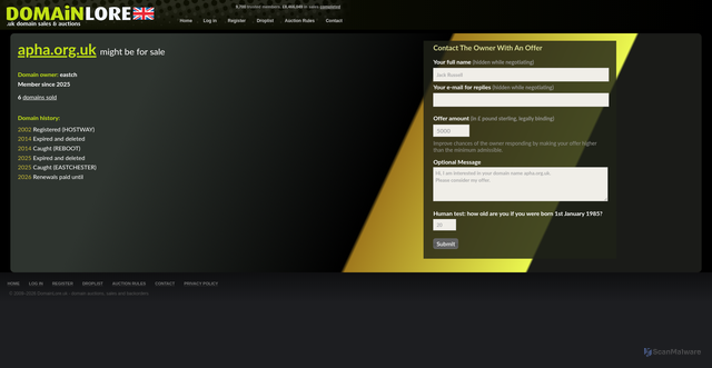Security scan screenshot of https://domainlore.uk/domain/apha.org.uk