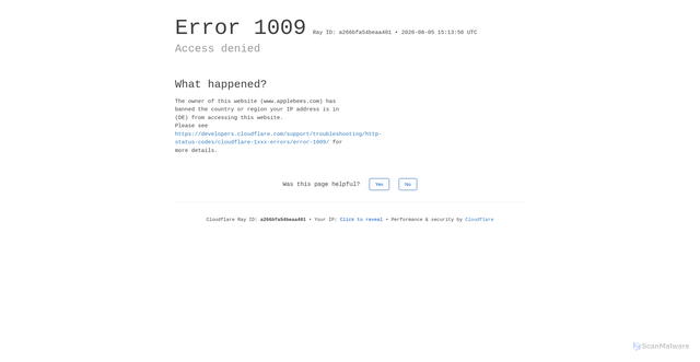 Security scan screenshot of https://applebees.com