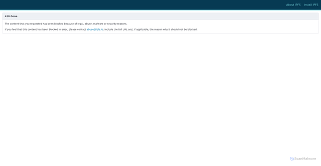 Security scan screenshot of https://bafkreihpwq3bupowolyw7e3sdwo2gximnjcmwu5namthyiq7vqe24froke.ipfs.dweb.link/