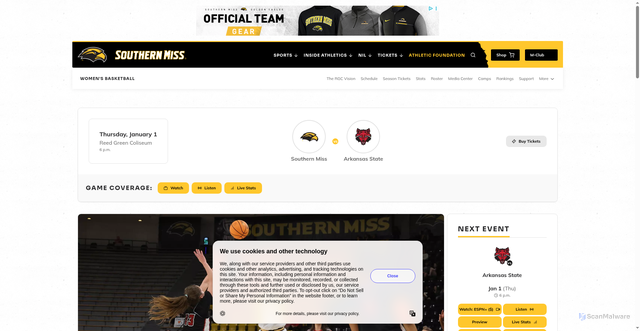 Security scan screenshot of https://southernmiss.com/news/2025/12/31/womens-basketball-lady-eagles-host-against-arkansas-state-for-sun-belt-conference-game-of-the-week