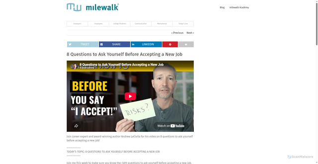 Security scan screenshot of https://milewalk.com/mwblog/8-steps-to-quit-your-job-and-resign-the-right-way/