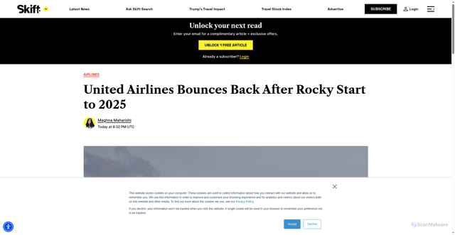 Security scan screenshot of https://skift.com/2025/10/15/united-airlines-bounces-back-after-rocky-start-to-2025/