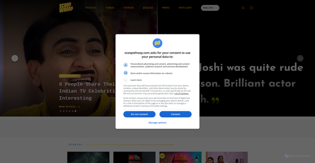 Security scan screenshot of https://scoopwhoop.com
