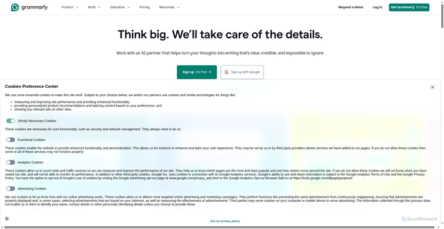 Security scan screenshot of https://redirect.grammarly.com