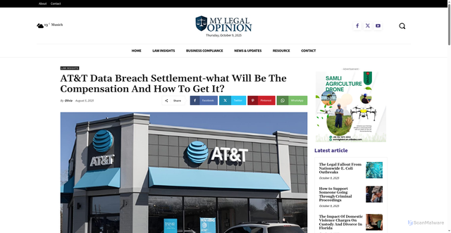 Security scan screenshot of https://www.mylegalopinion.com/att-data-breach-settlement/
