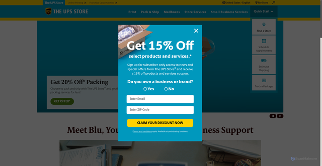 Security scan screenshot of https://theupsstore.com
