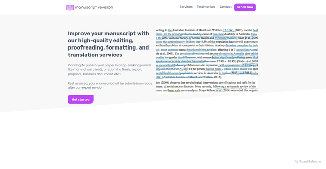 Security scan screenshot of https://manuscriptrevision.com