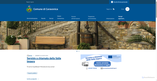 Security scan screenshot of https://www.comune.caravonica.im.it/