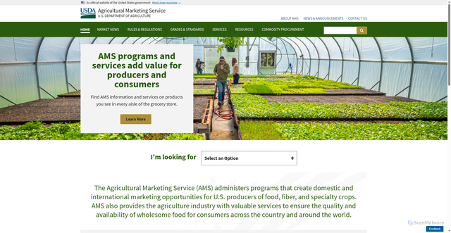 Security scan screenshot of https://www.ams.usda.gov