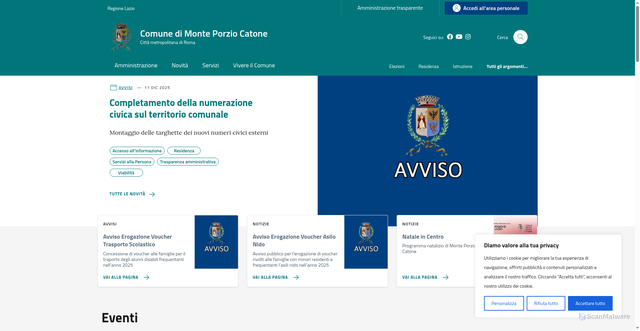 Security scan screenshot of https://comune.monteporziocatone.rm.it/