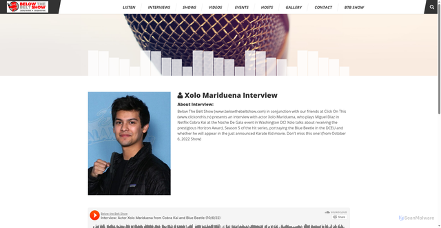 Security scan screenshot of https://www.belowthebeltshow.com/artists/xolo-mariduena-interview/