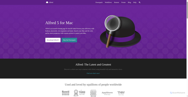 Security scan screenshot of https://alfredapp.com