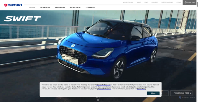 Security scan screenshot of https://www.globalsuzuki.com/automobile/lineup/swift/