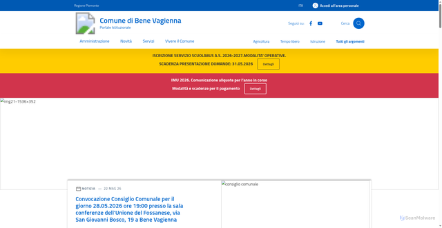 Security scan screenshot of https://www.comune.benevagienna.cn.it