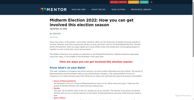 Security scan screenshot of https://mentoring.org/blog/advocacy/what-are-midterm-elections-how-you-can-get-involved-this-election-season/