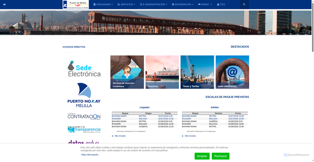 Security scan screenshot of https://www.puertodemelilla.es/