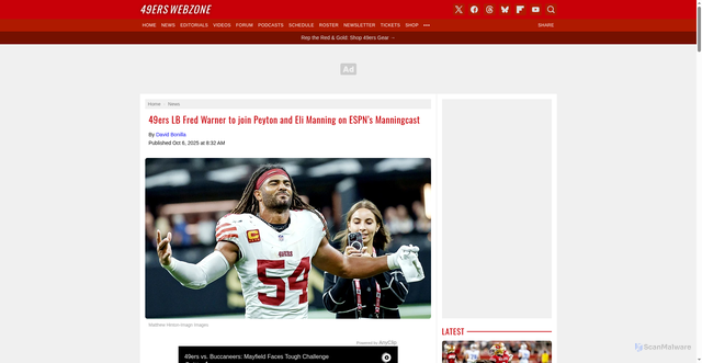 Security scan screenshot of https://www.49erswebzone.com/articles/195008-49ers-warner-peyton-manning-manningcast/