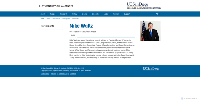Security scan screenshot of https://china.ucsd.edu/policy/china-forum/participants/mike-waltz.html