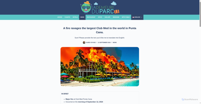Security scan screenshot of https://www.lademeureduparc.fr/en/34866-a-fire-ravages-the-largest-club-med-in-the-world-in-punta-cana/