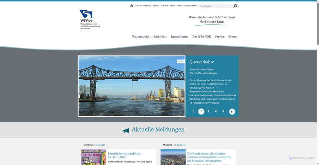 Security scan screenshot of https://www.wsa-nord-ostsee-kanal.wsv.de/Webs/WSA/WSA-Nord-Ostsee-Kanal/DE/0_Startseite/startseite_node.html