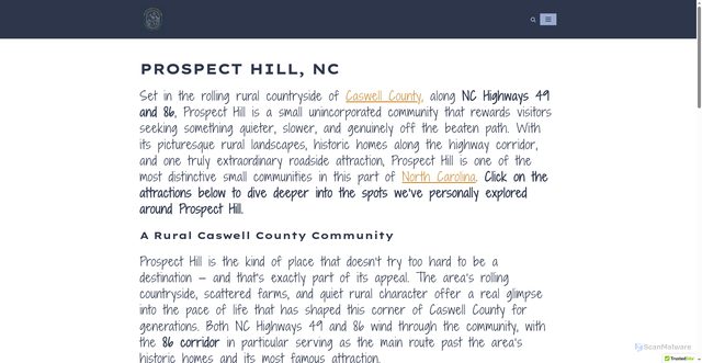 Security scan screenshot of https://thesociableadventurer.com/home/north-carolina/caswell-county/prospect-hill-nc/