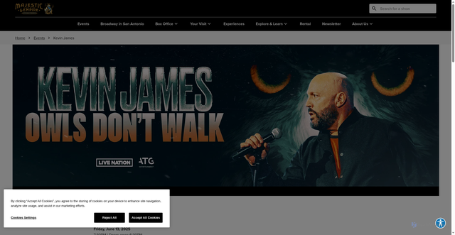 Security scan screenshot of https://www.majesticempire.com/events/kevin-james/