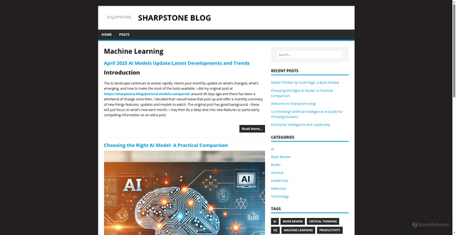 Security scan screenshot of https://sharpstone-blog.pages.dev/tags/machine-learning/