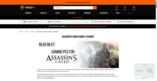 Security scan screenshot of https://www.fiercepc.co.uk/blog/games/assassins-creed-games-in-order?srsltid=AfmBOor0N-XuSrw8XEG1VkukCoqPMbRGHX7S_6pu1sYJTniOQ-owZtCy