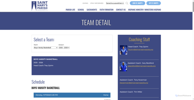 Security scan screenshot of https://www.stmarysannapolis.org/team-detail?Team=150438