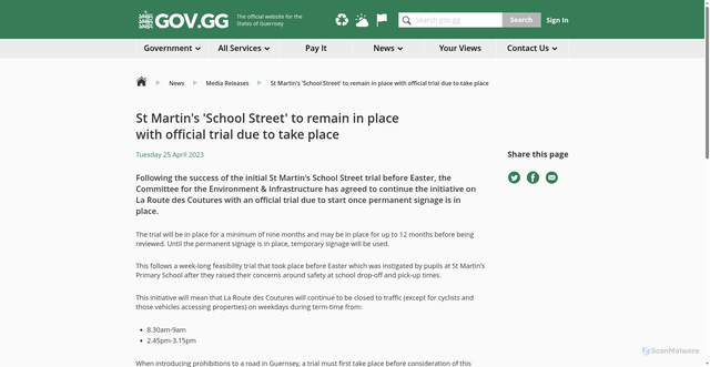 Security scan screenshot of https://www.gov.gg/School-Street-trial-to-take-place