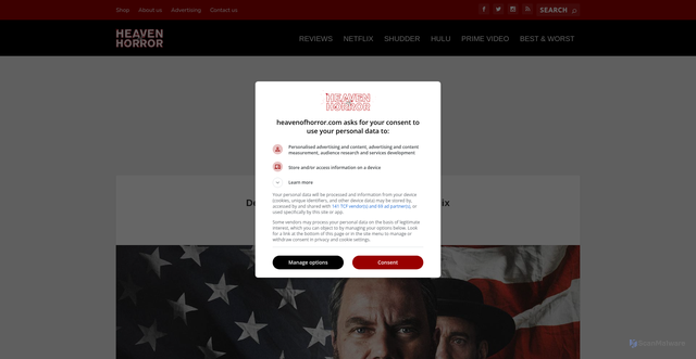 Security scan screenshot of https://www.heavenofhorror.com/reviews/death-by-lightning-netflix-series/