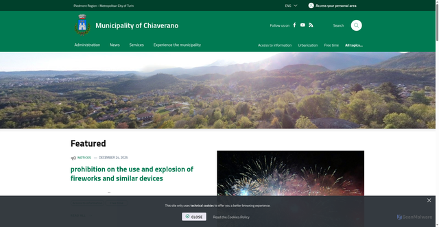 Security scan screenshot of https://comune.chiaverano.to.it/it-it/home
