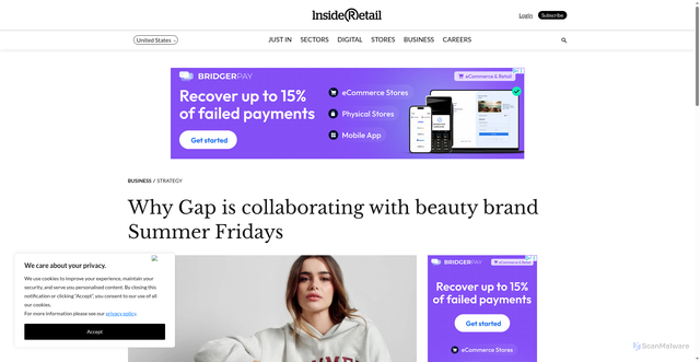 Security scan screenshot of https://insideretail.us/gap-announces-strategic-collaboration-with-beauty-brand-summer-fridays/
