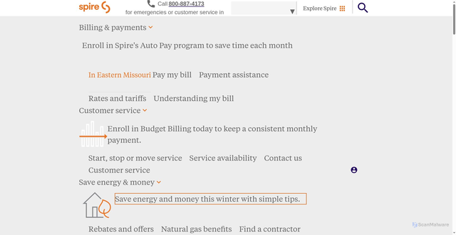 Security scan screenshot of https://www.spireenergy.com/