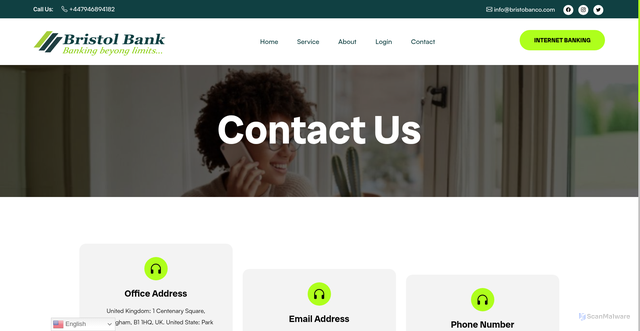Security scan screenshot of http://bristobanco.com/contact.html