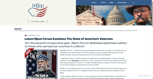 Security scan screenshot of https://riponsociety.org/2025/11/the-state-of-americas-veterans/