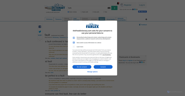 Security scan screenshot of https://idioms.thefreedictionary.com/faults