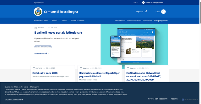 Security scan screenshot of https://www.comune.roccalbegna.gr.it/