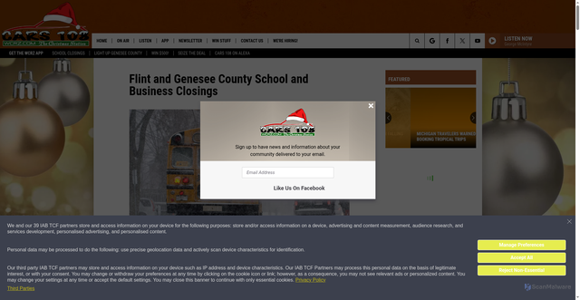 Security scan screenshot of https://wcrz.com/schoolbusiness-closings/
