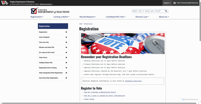 Security scan screenshot of https://www.elections.virginia.gov/registration/