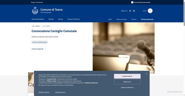 Security scan screenshot of https://comune.teana.pz.it/