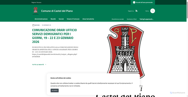 Security scan screenshot of https://www.comune.casteldelpiano.gr.it/