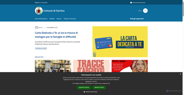 Security scan screenshot of https://www.comune.sarnico.bg.it/it