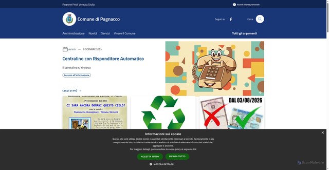 Security scan screenshot of https://www.comune.pagnacco.ud.it/it