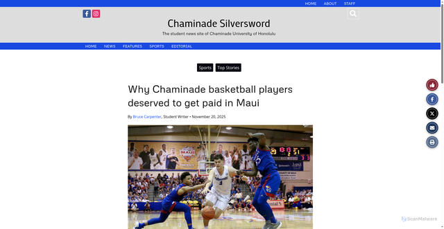 Security scan screenshot of https://thesilversword.com/sports/2025/11/20/why-chaminade-basketball-players-deserved-to-get-paid-in-maui/
