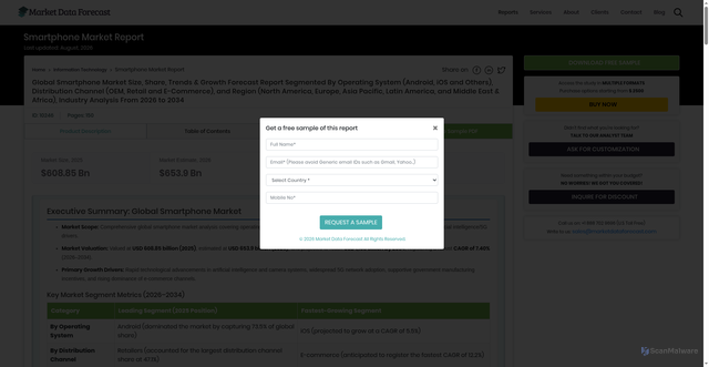 Security scan screenshot of https://www.marketdataforecast.com/market-reports/smartphone-market